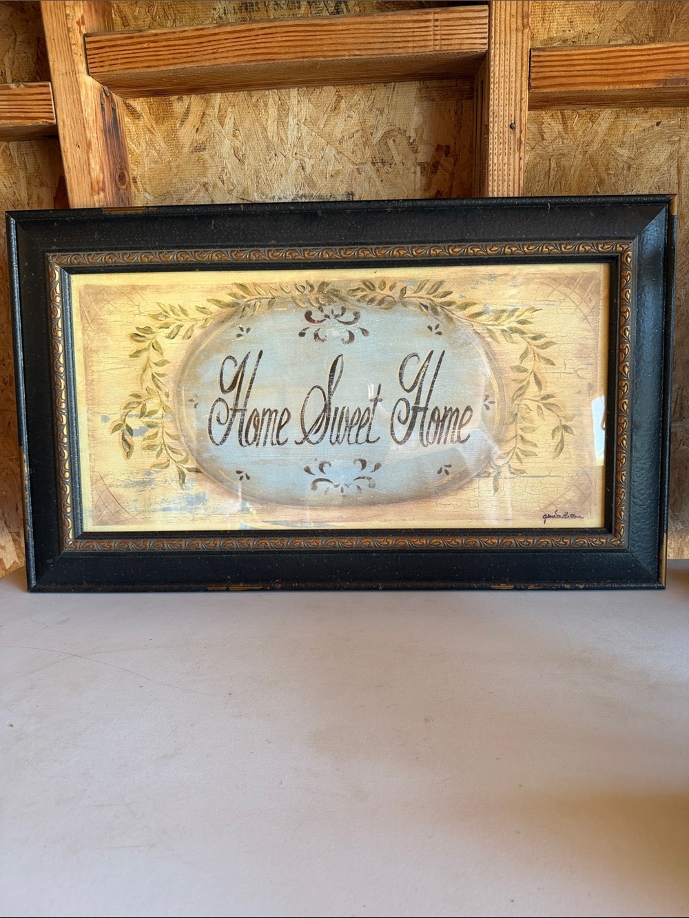 Home Sweet Home Framed Wall Art - Black Frame, Cream & Blue Sign
